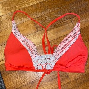 Coral Lucky Brand Crochet Bikini Top